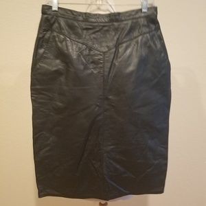 Vintage genuine black leather skirt